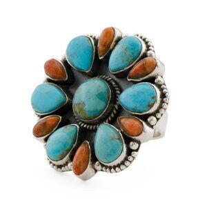 SHIVAM Multi Gemstone/Silver Made In India Sterling Silver Turquoise Ring